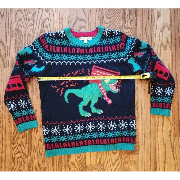 Ugly Christmas Sweater T-Rex Dinosaur With Boom Box Radio Kohl's Youth Medium M - Picture 8 of 11